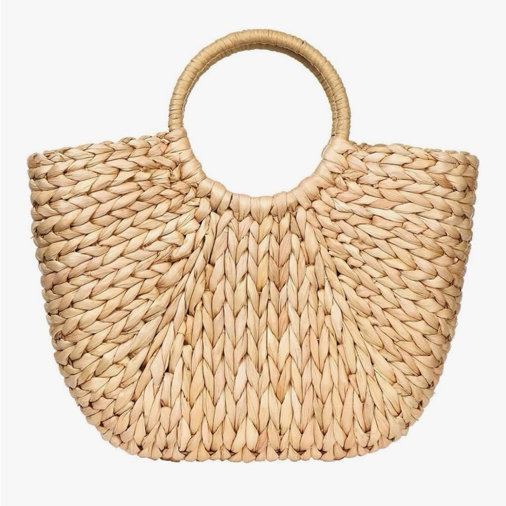 Woven Round-Handle Straw Tote Bag in Natural - Picture 3 of 11